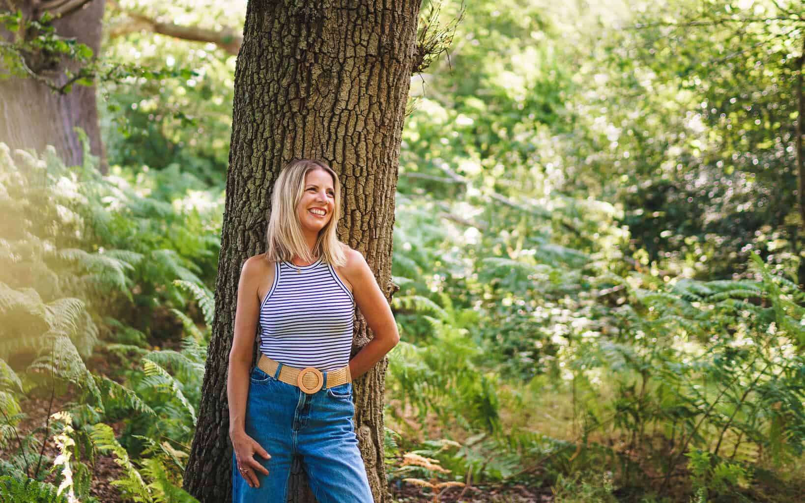 Happy female in relaxed photography in the new forest
